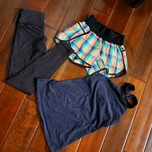 Bundle lot of 3 Lululemon leggings, high neck tank top and shorts